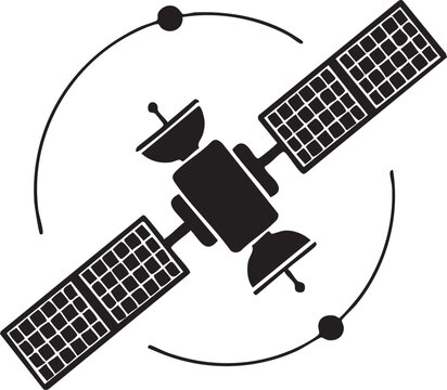 Satellite, Space, Black Icon, Solar Panels, Orbit