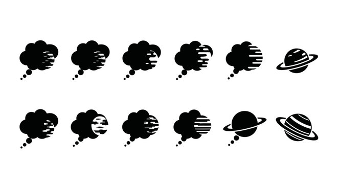 Black and white planet icons set.