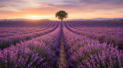 Fototapeta premium lavender field at sunset