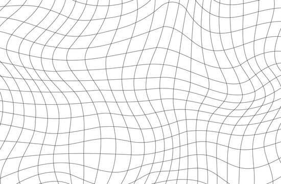 Vector illustration of a monochrome background texture featuring distorted black grid lines.