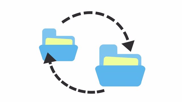 Two folders with synchronization arrows icon isolated on the alpha channel. Data transfer and file management concept in flat design. Folder sync symbol with circular arrow for backup storage repeat.
