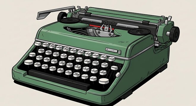 Retro Green Typewriter with Detailed Angled View