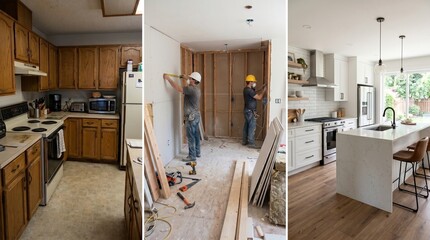 Obraz premium Kitchen Renovation Before, During, and After: Old to Modern Transformation