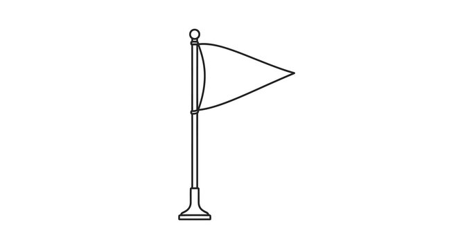 A simple black and white line drawing depicts a golf flag on a slender pole signaling the course s end