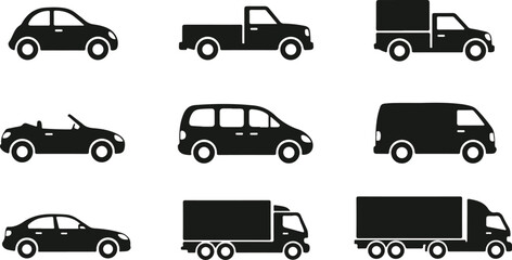 Collection of various vehicle silhouettes on white background © sefatahmed