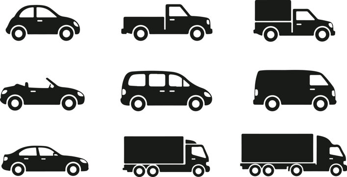 Collection of various vehicle silhouettes on white background