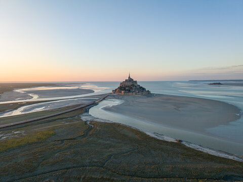 Aerial view of Mont Saint Michel in northern France
