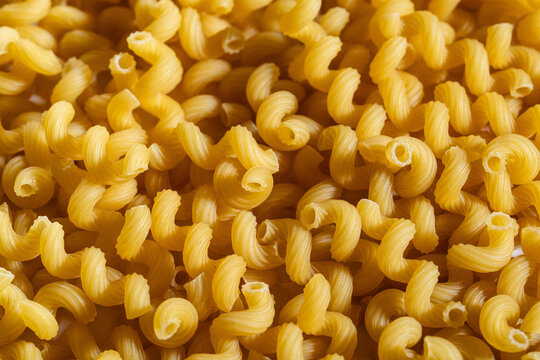Close up of uncooked Cavatappi pasta 