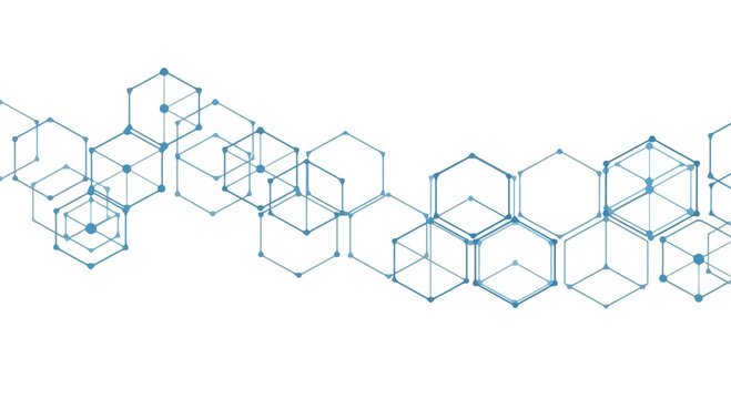 Abstract geometric network structure made of connected blue cubes on a white background