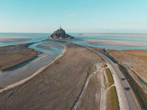 Aerial view of Mont Saint Michel in northern France