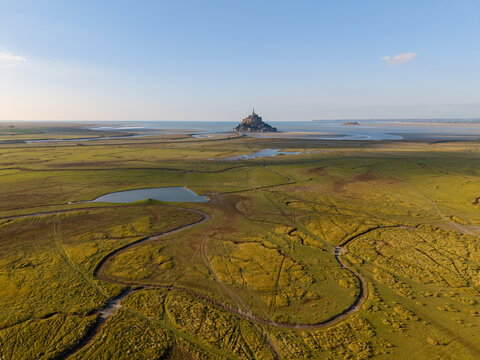 Aerial view of Mont Saint Michel in northern France