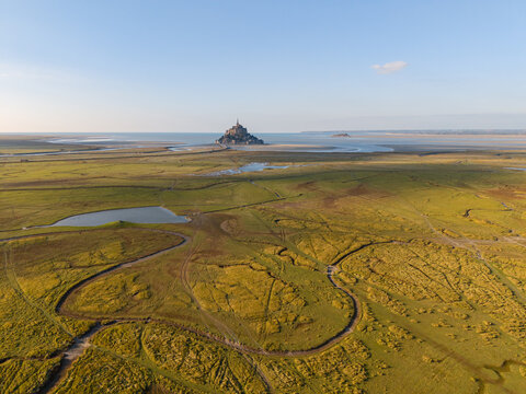 Aerial view of Mont Saint Michel in northern France