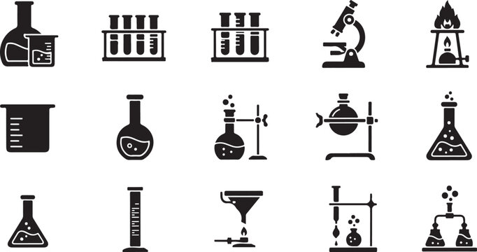 Laboratory Equipment Icons and Science Symbols Set