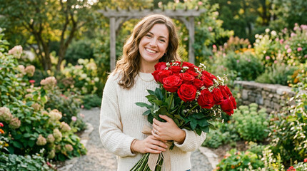 Fototapeta premium woman with red flowers