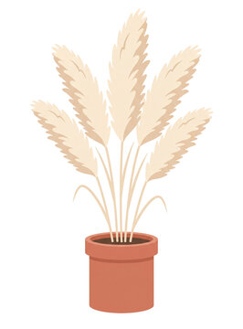 Potted foxtail grass plant illustration, transparent backgropund