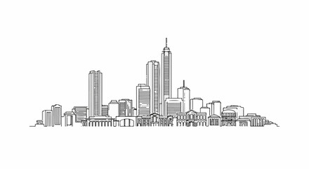 Obraz premium A simplified black and white sketch of a dense city skyline with tall buildings