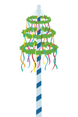 Obraz premium maypole with colorful ribbons isolated on white background vector illustration