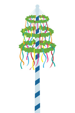 maypole with colorful ribbons isolated on white background vector illustration