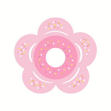 Flower donut inflatable swim ring with sprinkles, pink pool float, summer water toy