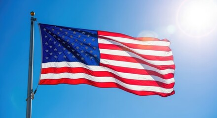 Obraz premium Celebrating flag day a vibrant display of american flags waving proudly in patriotic honor