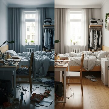Messy Versus Clean Bedroom Comparison
