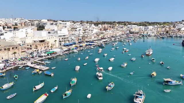Drone view at the fishervillage of Marsaxlokk on Malta