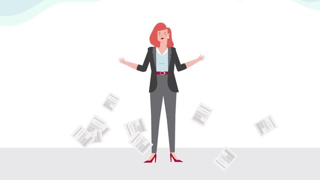Businessman overwhelmed with paperwork and stress, workload pressure, office burnout concept, busy corporate life animation