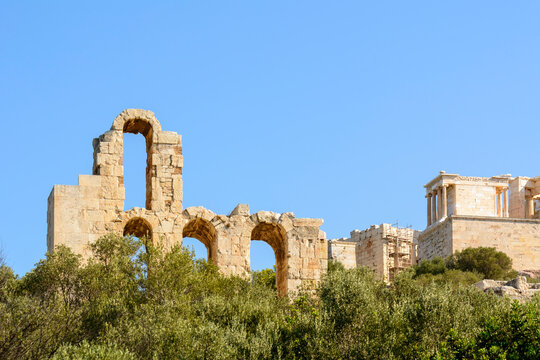 Facade of Odeon of Herodes Atticus in Athens. Greece
