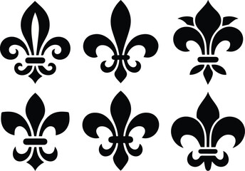 Set of black fleur de lis symbols on white background © Mobasshara