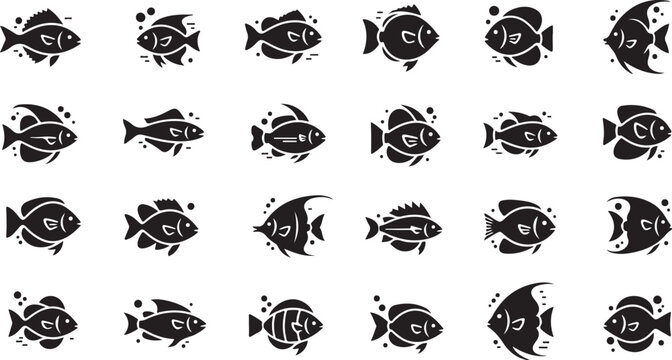 Black fish icons on white background pattern design