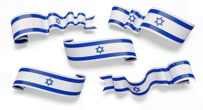 Israel Flag Ribbon Style Vector Illustration Isolated on White Background