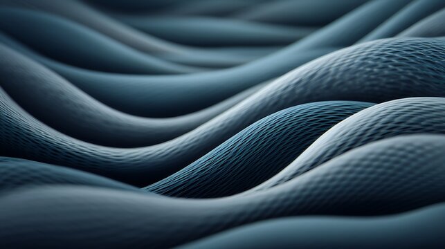 Close-up abstract image of flowing, textured blue waves resembling fabric or liquid with smooth curves and a glossy finish.