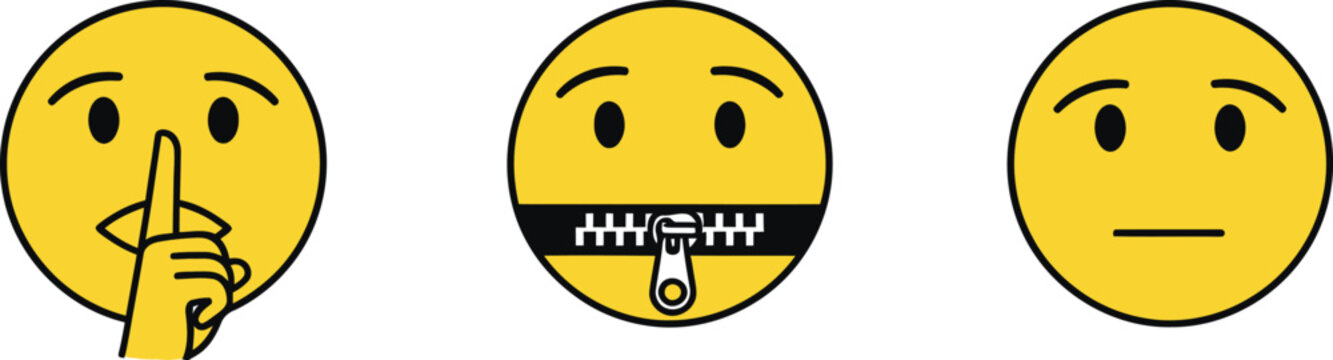 Three yellow emoticons depicting stages of silence 'hear no evil' 'speak no evil' 'see no evil'
