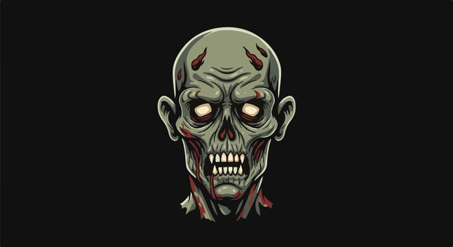 Pixelated undead face with glowing eyes and sharp teeth against a black background