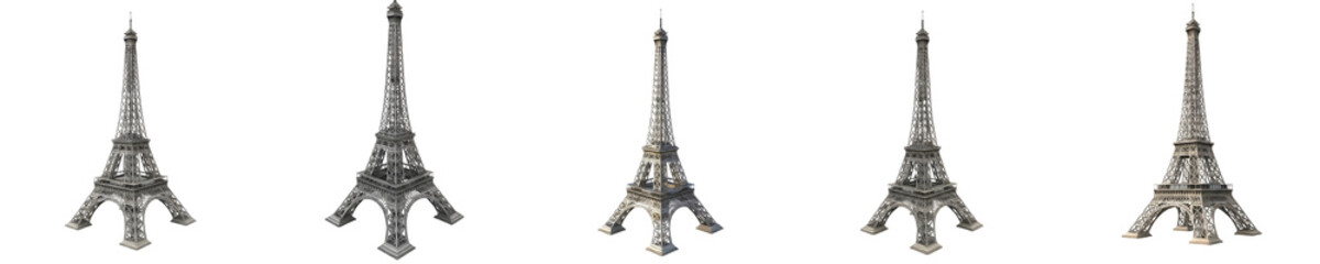 Eiffel Tower Miniature Souvenir Statues Collection Isolated on White Background. Iconic Paris Landmark Model Set for Travel Decor, French Themes, and Stock PNG Design. © Mr Bunk