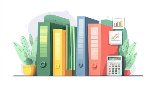 Inventory report flat design side view financial theme cartoon drawing colored pastel. 