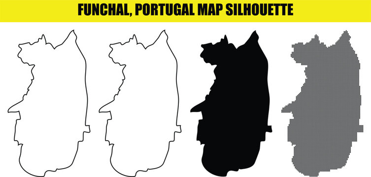Funchal portugal map silhouette bundle with four different artistic variations isolated on transparent background.