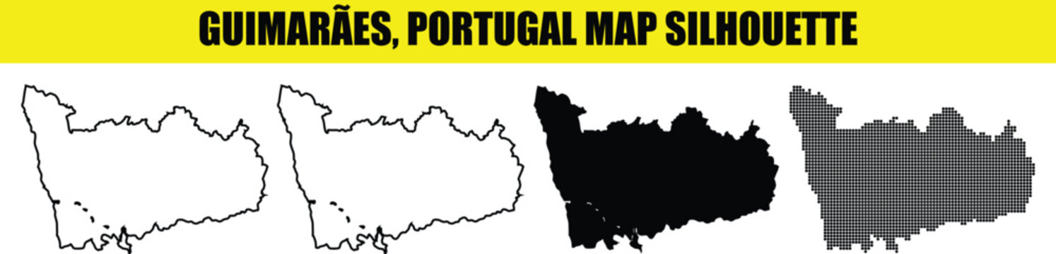 Guimar&atilde;es portugal map silhouette. black and white outlines. country map geography shape design template.