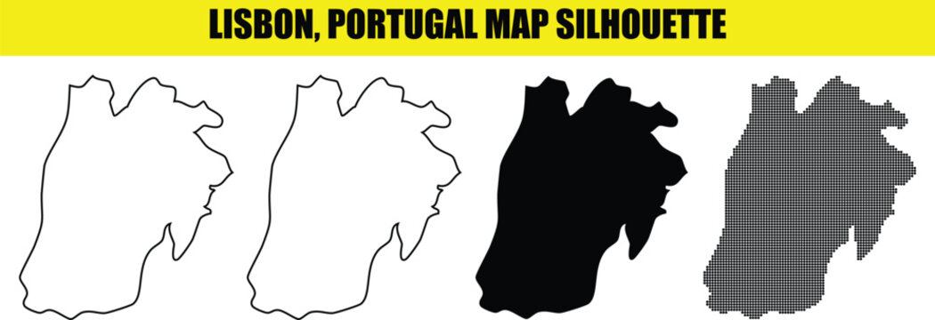Lisbon portugal map silhouette collection featuring four distinct graphic styles on transparent background backdrop.