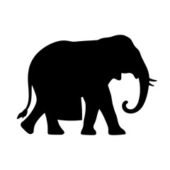 Fototapeta premium Black silhouette of an elephant walking on a white background 