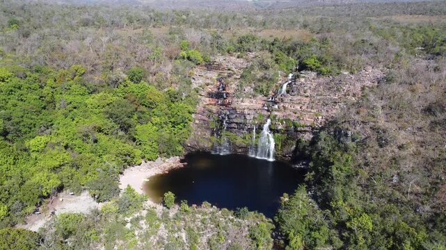 Aerial image of the Po&ccedil;o Encantado Waterfall, Chapada dos Veadeiros &ndash; Brazil