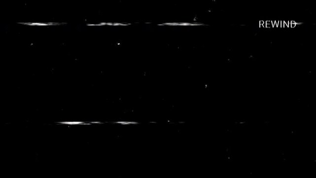 Analog VHS Retro Rewind Static Seamless with rewind text and icon on alpha channel. 4K Video Background Overlay Loop