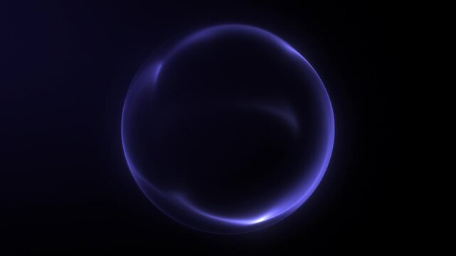 Purple violet glowing energy sphere on dark background with soft neon rim light and smooth liquid highlights, abstract luminous plasma orb deep shadow center subtle glow, 4K 60fps seamless loop