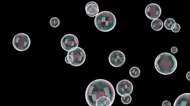 下から舞い上がり流れていく白色のシャボン玉 アルファチャンネル　ループ　4K動画

