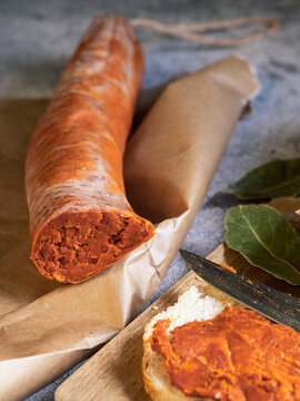 Detail of Mallorcan sobrasada spread on bread