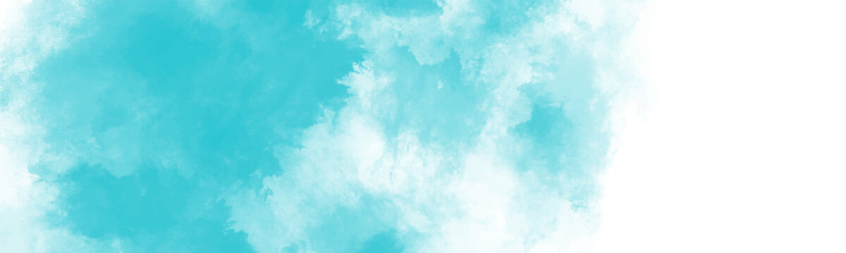 Bright turquoise watercolor wash with cloudy texture and soft white transitions for refreshing backgrounds and creative design projects