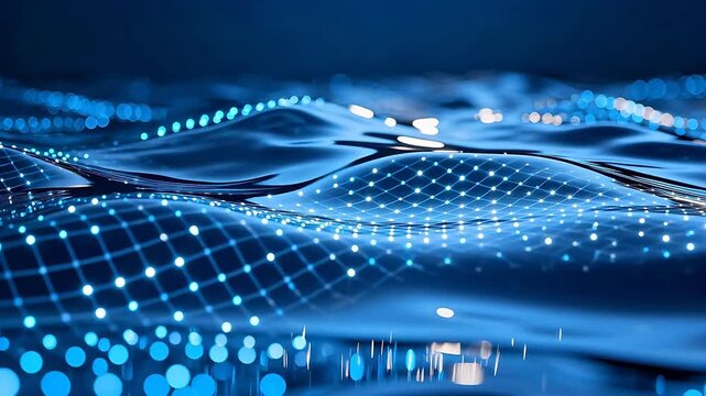 Blue digital wave with grid pattern