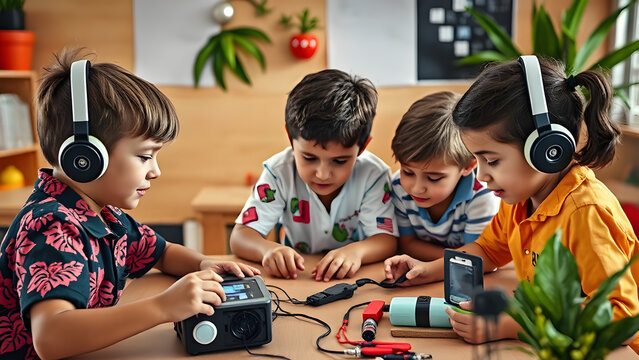 Children coding robotics classroom, Professional Stock Photo, High Resolution Background