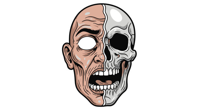 Horror Gothic Tattoo Design Half flesh Face Merging into a Skull with Open Mouth