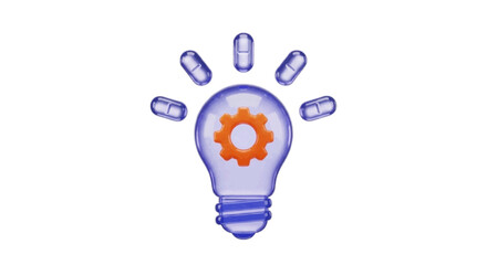 Fototapeta premium Vector illustration&nbsp;of light bulb with gear inside and rays of light on a transparent background